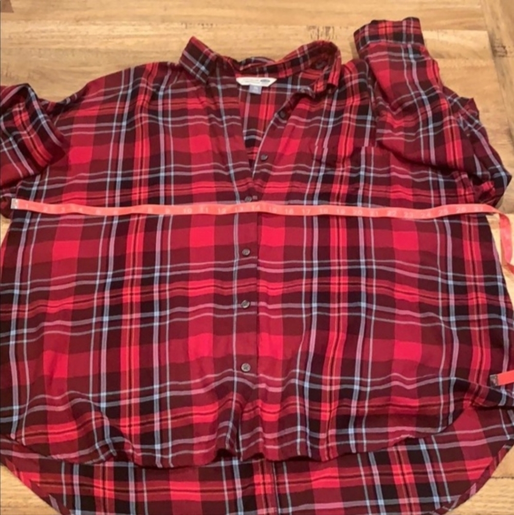 Old Navy Red/Pink Plaid The Boyfriend Shirt Plus Size Women's XXL 100% Cotton - Picture 3 of 6
